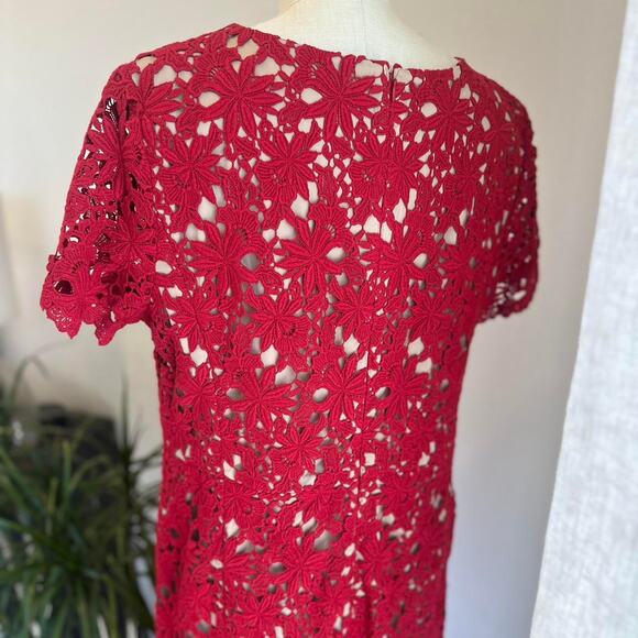 Talbots Women’s 12 Dress Red Lace Floral Cutout Sheath Dress - Picture 3 of 3